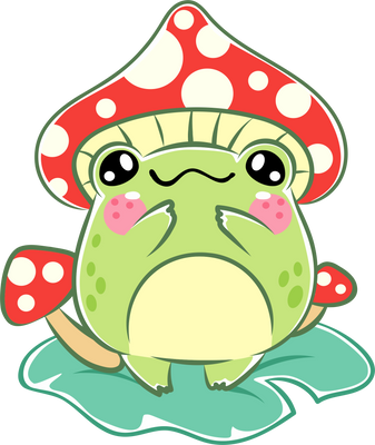 Cute cartoon frog with mushrooms